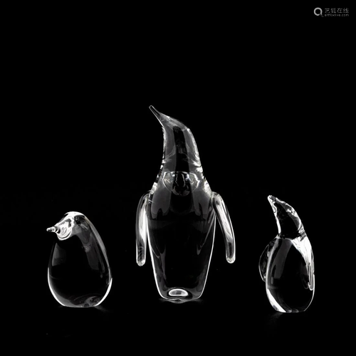 THREE STEUBEN CRYSTAL PENGUIN FIGURINES