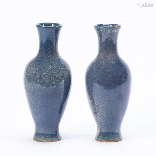 PAIR, CHINESE BLUE POWDER GLAZED LIUYEPING VASES