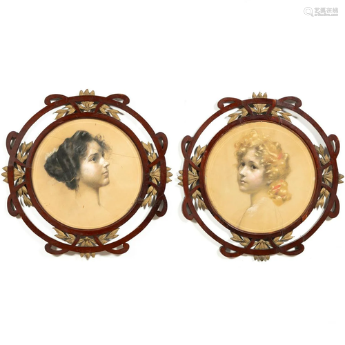 PAIR, RUDOLF FUCHS PORTRAITS, ART NOUVEAU FRAMES