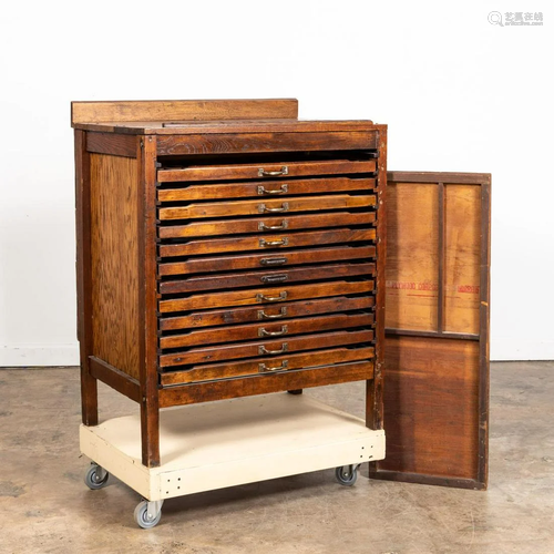 20TH C. HAMILTON MAPLE PRINTERS CABINET & TRAY