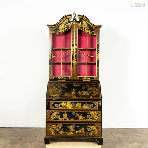 19TH C. JAPANNED & GILT CHINOISERIE BUREAU DESK