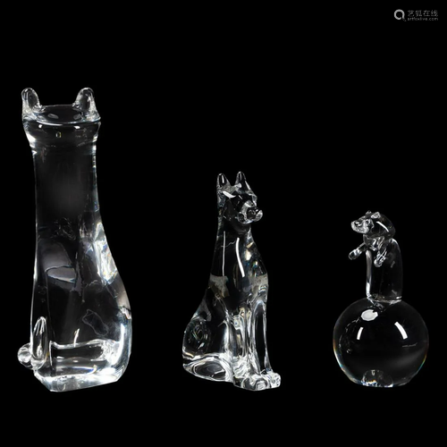 STEUBEN & BACCARAT CRYSTAL ANIMAL FIGURINES, 3PC