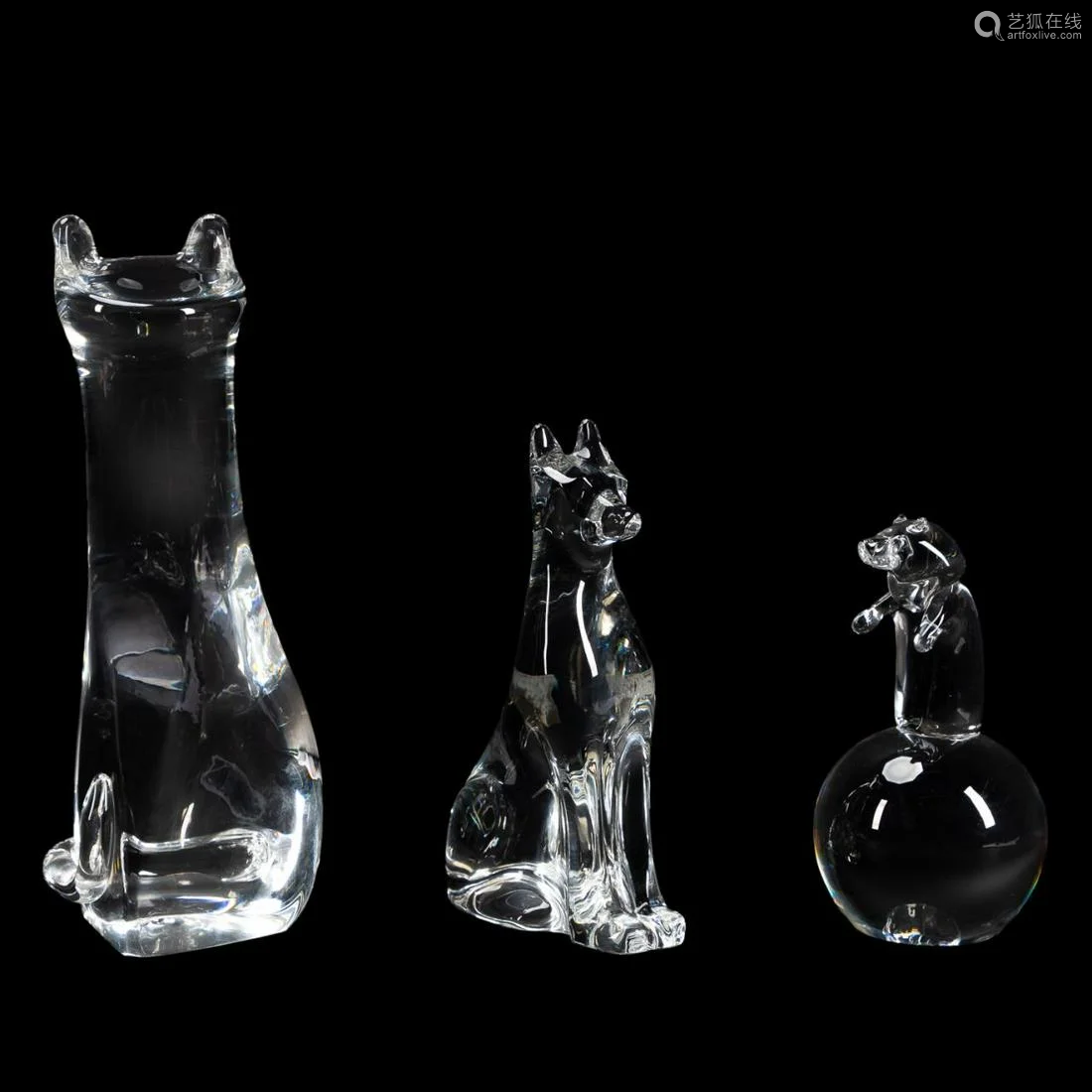 STEUBEN & BACCARAT CRYSTAL ANIMAL FIGURINES, 3PC－【Deal Price Picture】
