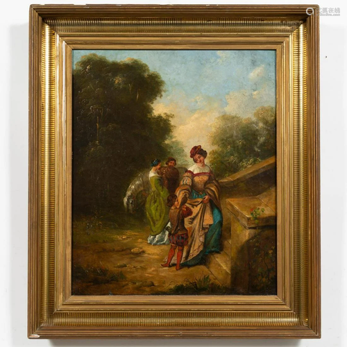 19TH C. PASTORAL GENRE SCENE, OIL ON CANVAS