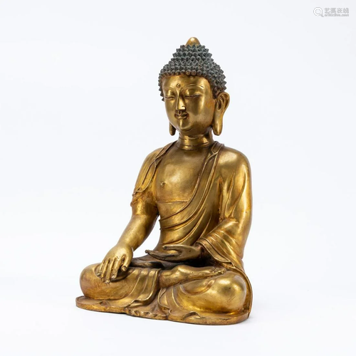 SOUTHEAST ASIAN GILT METAL SEATED BUDDHA SCULPTURE