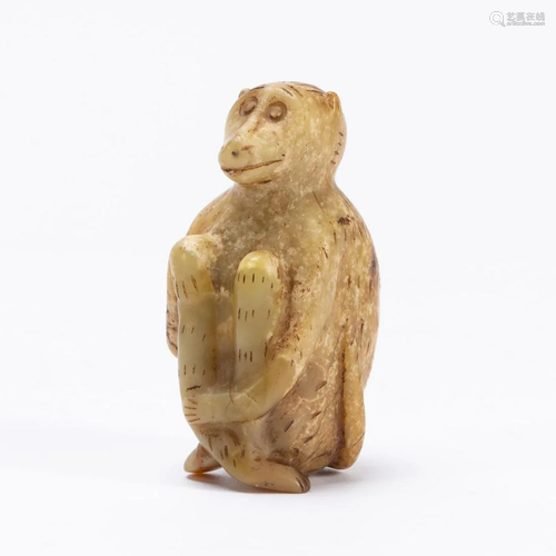 CHINESE CARVED YELLOW JADE MONKEY FIGURE