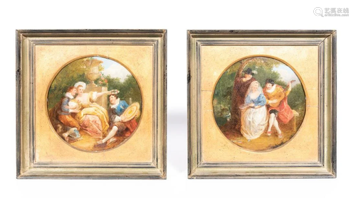 PAIR, STYLE OF FRAGONNARD OILS, COURTING SCENES