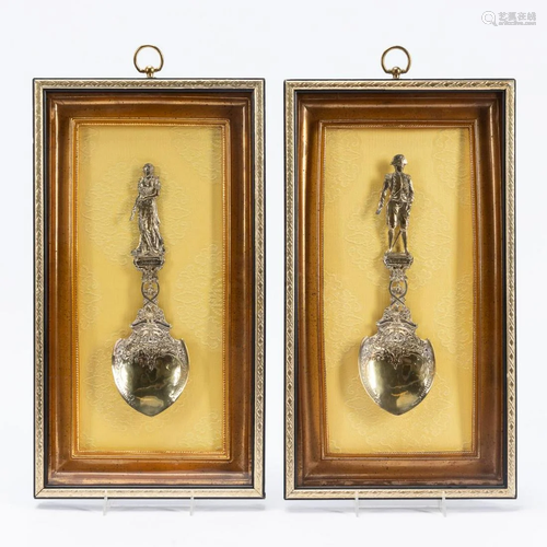 PR., NAPOLEON & JOSEPHINE FRAMED VERMEIL SPOONS