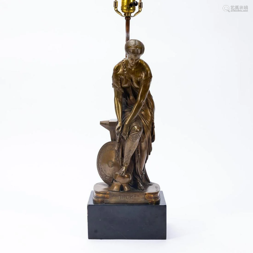 BRONZE FIGURE OF THETIS, MOUNTED AS A LAMP