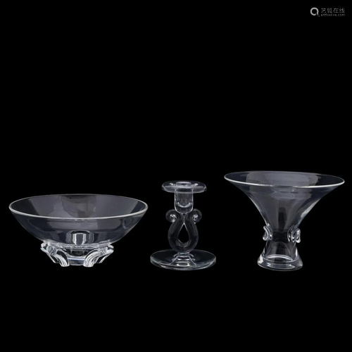 3 STEUBEN COLORLESS DECORATIVE GLASS TABLEWARE