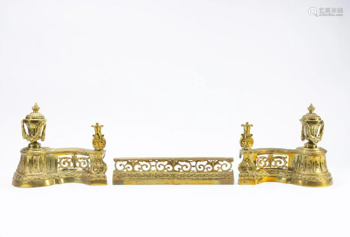 3 PCS FRENCH GILT FIREPLACE CHENET SET