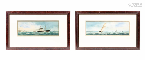 PAIR, 19TH C. DUTCH SCHOOL NAUTICAL WATERCOLORS