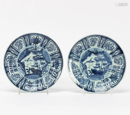 PAIR, CHINESE BLUE & WHITE KRAAK PORCELAIN PLATES