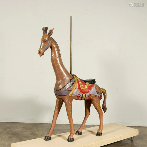 AMERICAN, LARGE POLYCHROME GIRAFFE CAROUSEL A…