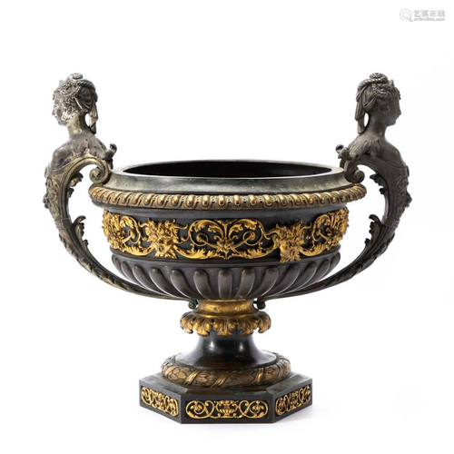 19TH C. NAPOLEON III BRONZE PARCEL GILT URN