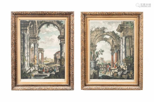 PAIR, CAPRICCIO SCENE CHROMOLITHOGRAPHS, FRAMED