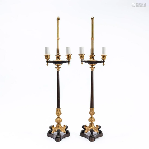 PAIR, CHARLES X STYLE PATINATED BRONZE TABLE LAMPS