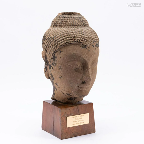 TIBETAN STONE BUDDHA HEAD ON STAND