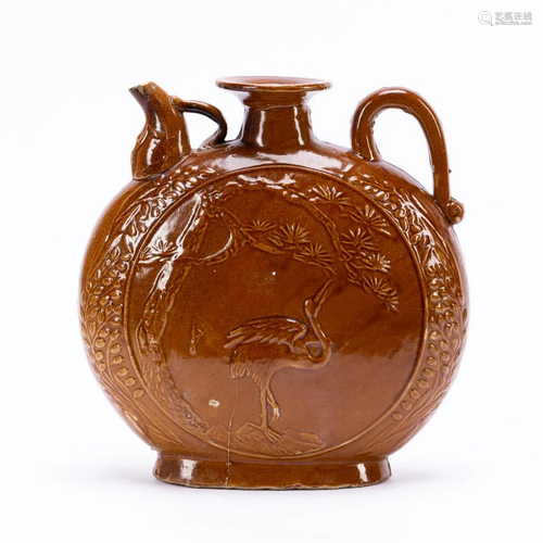 CHINESE YELLOW-BROWN GLAZED POTTERY WINE POT