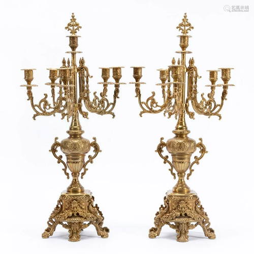 PAIR, ROCOCO REVIVAL STYLE BRASS CANDELABRA