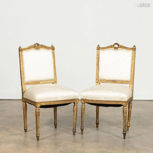 PAIR, LOUIS XVI STYLE CARVED GILTWOOD SALON CHAIRS