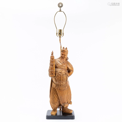 CHINESE WOODEN IMMORTAL HOLDING PAGODA, AS L…