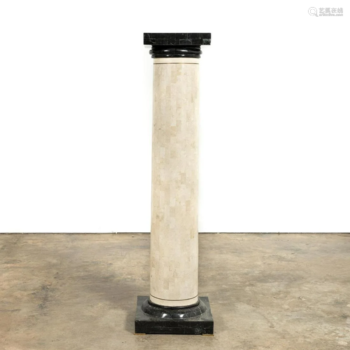 MAITLAND-SMITH STYLE TRAVERTINE & MARBLE PEDESTAL