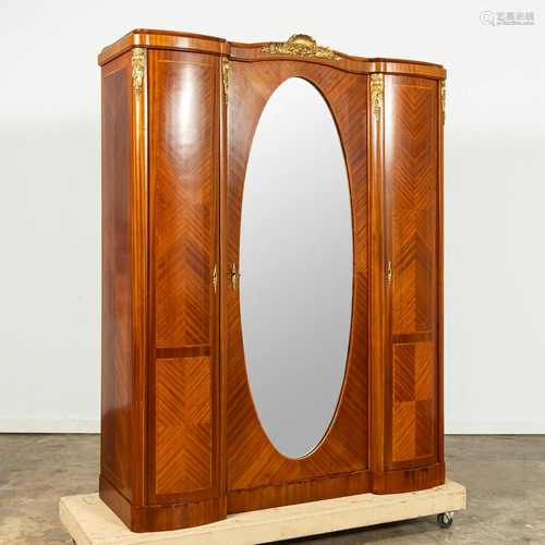 E. 20TH LARGE LOUIS XVI STYLE TRIPLE DOOR ARMOIRE