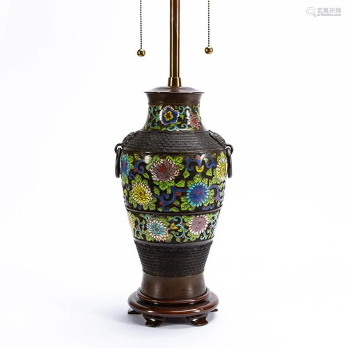 MARBRO LAMP COMPANY, CLOISONNE VASE TABLE LAMP