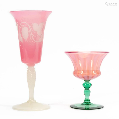 CARDER STEUBEN PINK ART GLASS STEMWARE, 2PCS