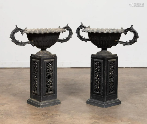 PAIR, VICTORIAN STYLE CAST ALUMINUM GARDEN URNS