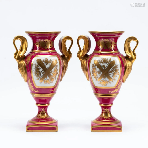 PR., 20TH C. FRENCH EMPIRE STYLE SWAN HANDLE VASES