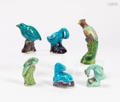 GROUP, 6 CHINESE DIMINUTIVE GLAZED ANIMAL FIGURES