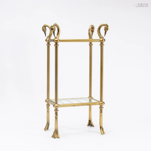 HOLLYWOOD REGENCY BRASS SWAN NECK TIERED TABLE