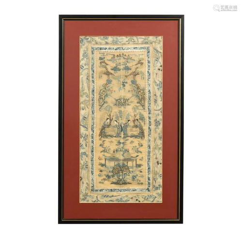 FRAMED JAPANESE FIGURAL SILK NEEDLEWORK