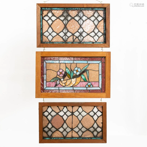 THREE-PIECE GROUP OF STAINED GLASS WINDOWS