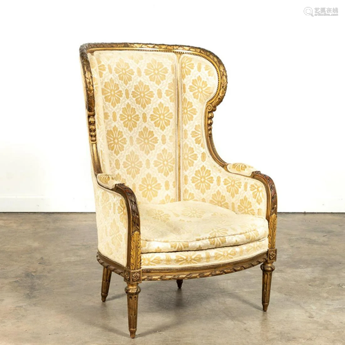 LOUIS XVI STYLE PARCEL GILT CONFESSIONAL BERGERE