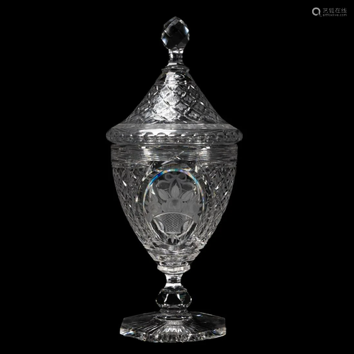 HAWKES CUT AND ETCHED GLASS LIDDED FOOTED URN