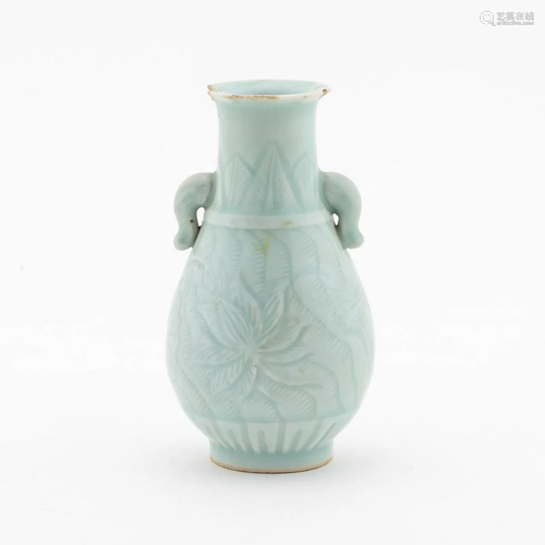 CHINESE, INCISED CELADON FLORAL PORCELAIN VASE