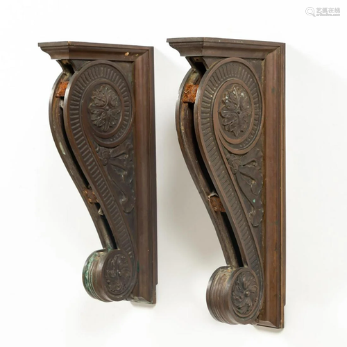 PAIR, BRONZE BEAUX ARTS ARCHITECTURAL BRACKETS