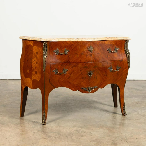 20TH C. LOUIS XV STYLE MARBLE TOP BOMBE COMMODE