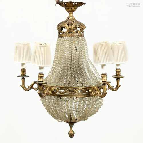 BACCARAT STYLE BEADED CRYSTAL BASKET CHANDELIER