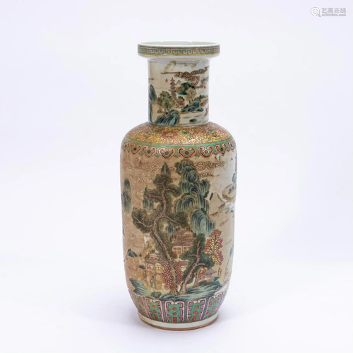 CHINESE FAMILLE ROSE FIGURAL LANDSCAPE VASE