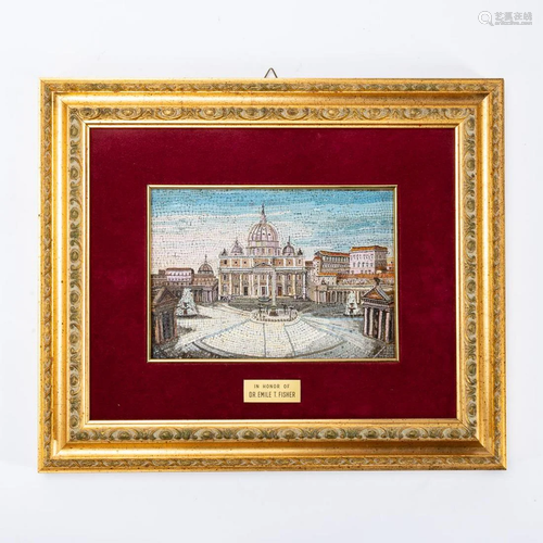 VATICAN MICROMOSAIC ARCHITECTURAL SCENE, FRAMED