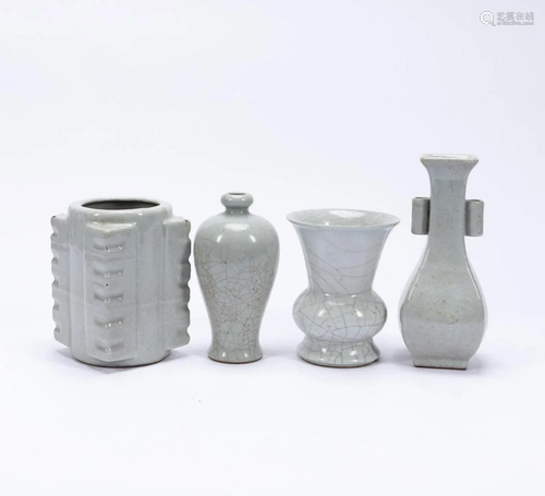 FOUR, CHINESE CELADON GLAZED CRACKLE GLAZE VASES