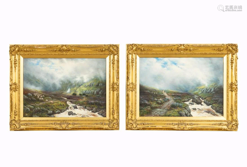 PAIR BRITISH LANDSCAPE PAINTINGS, GILTWOOD FRAMES