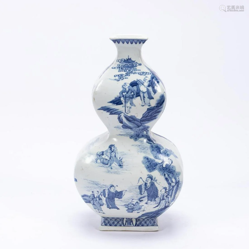 CHINESE BLUE & WHITE IMMORTALS LANDSCAPE VASE