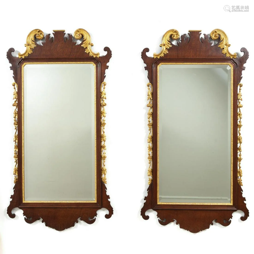 PAIR, PARCEL GILT CHIPPENDALE STYLE WALL MIRRORS