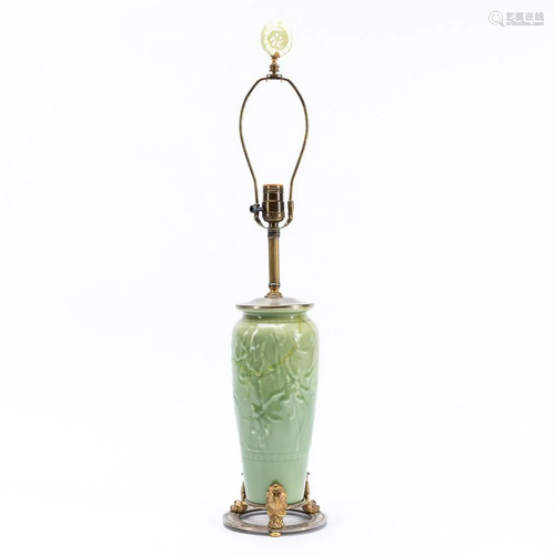 CHINESE CELADON VASE MOUNTED AS A TABLE LAMP