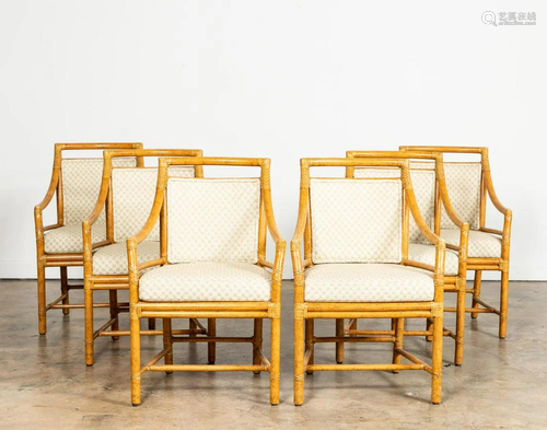 SET, SIX MCGUIRE RATTAN TARGET BACK BAMBOO CHAIRS